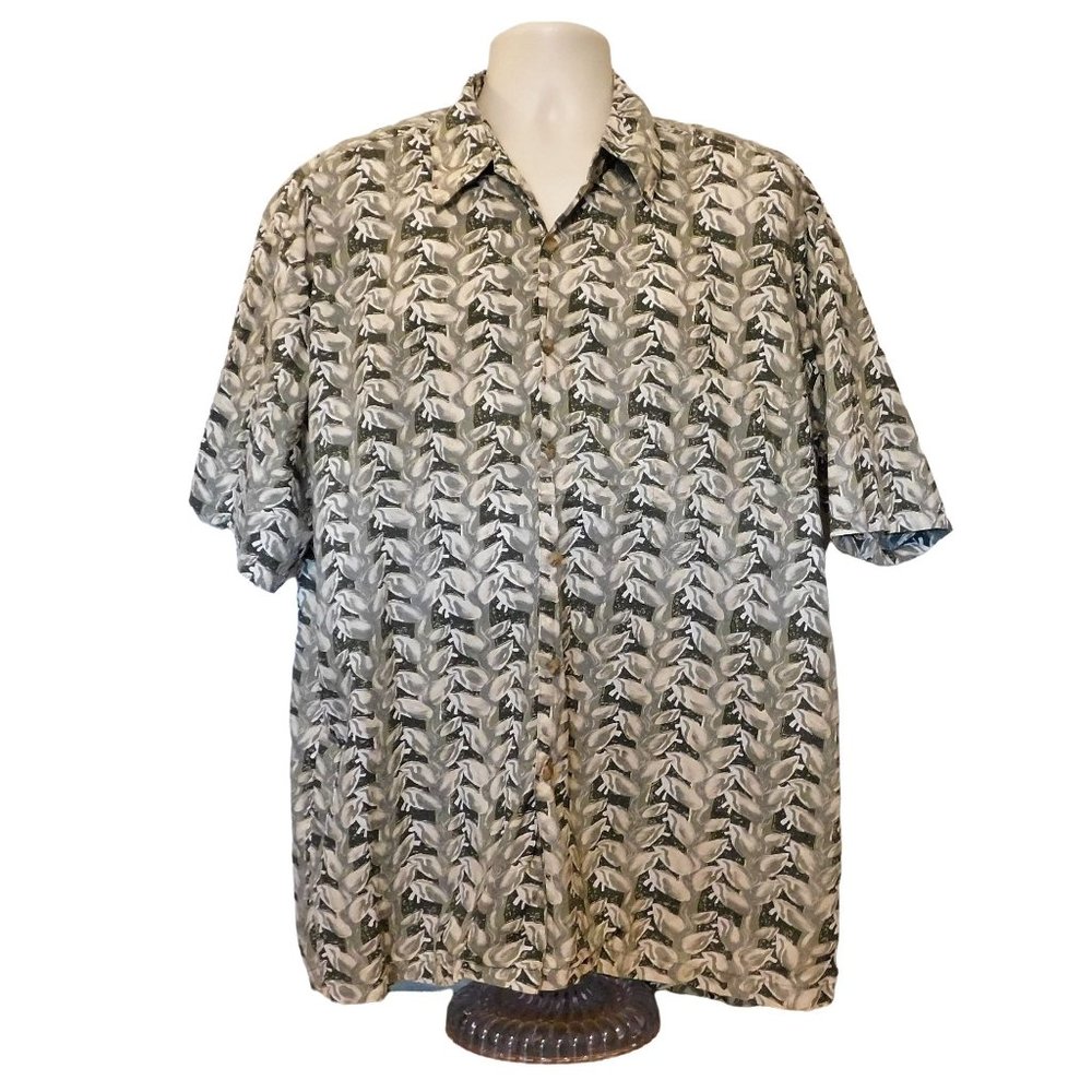 Kahala Hawaiian Shirt XL Green Vines Short Sleeves 100% Cotton